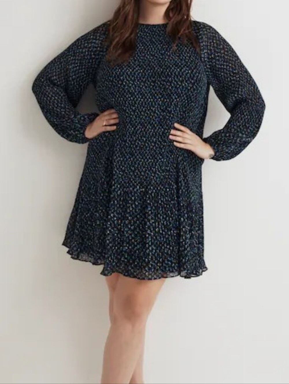 Madewell NWOT Navy Multi Floral Pleated Mini Dress